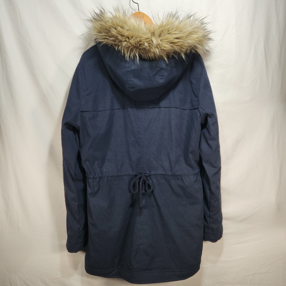 Hollister Womens Size XL Navy Blue Faux Fur Lined Hooded Parka Jacket NWOT - Picture 2 of 10